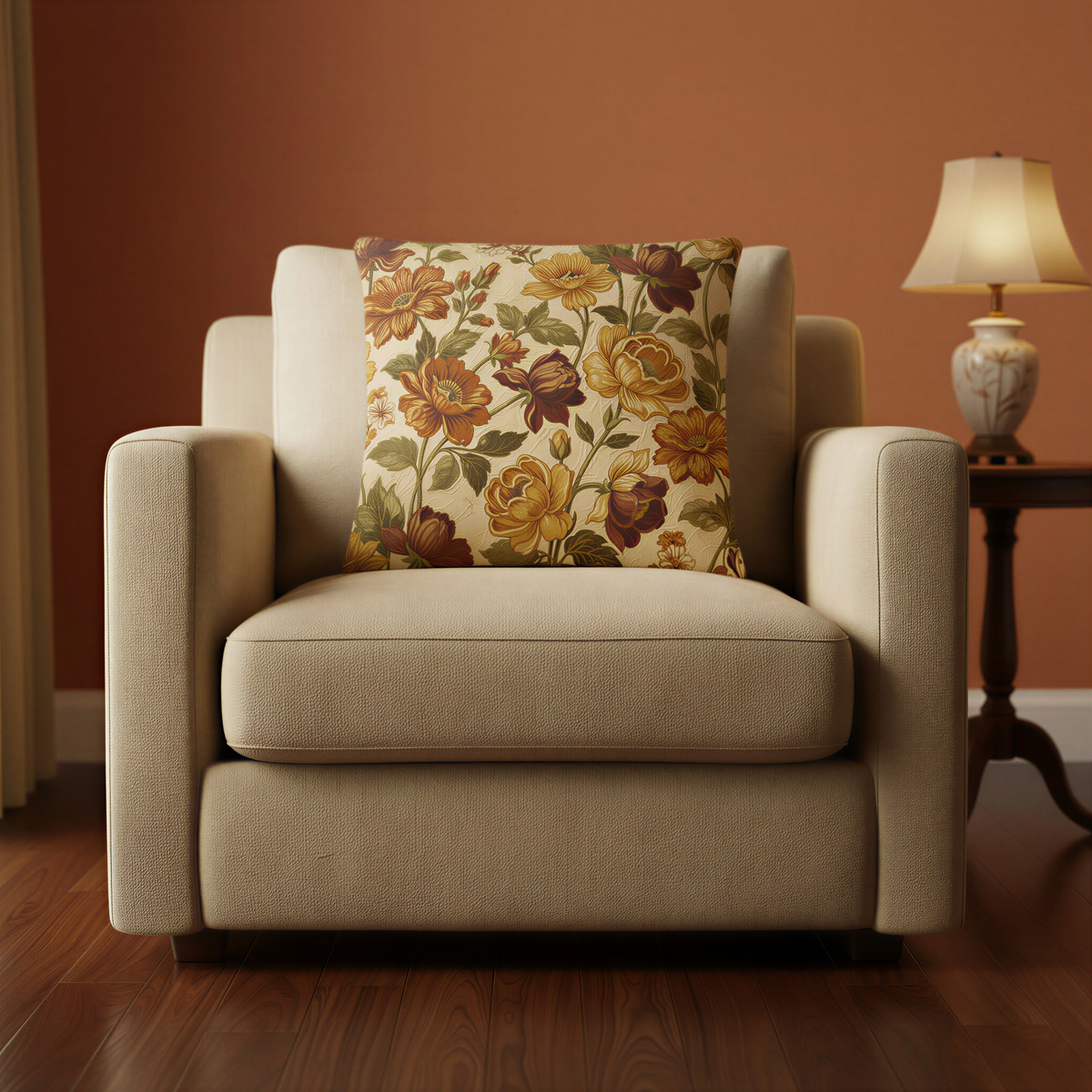 Golden Floral Autumn Cushion
